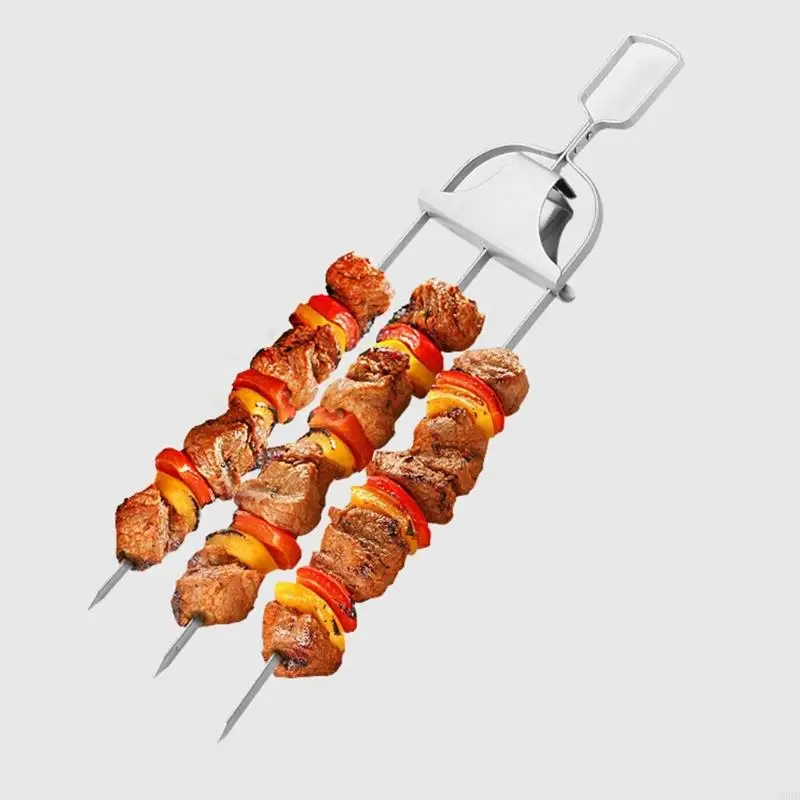 Stainless Steel 3 Prong Skewers For Grilling Chicken Wing And Vegetables Kabob For Outdoor BBQ And Camping B03E
