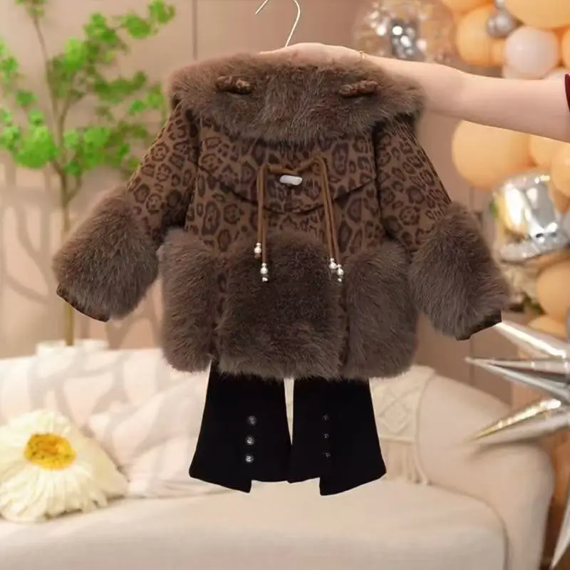 Children's New Style With Plush and Thickened Korean Version Fashionable Warm Coat 90-140CM Kids Girls' Winter Coat