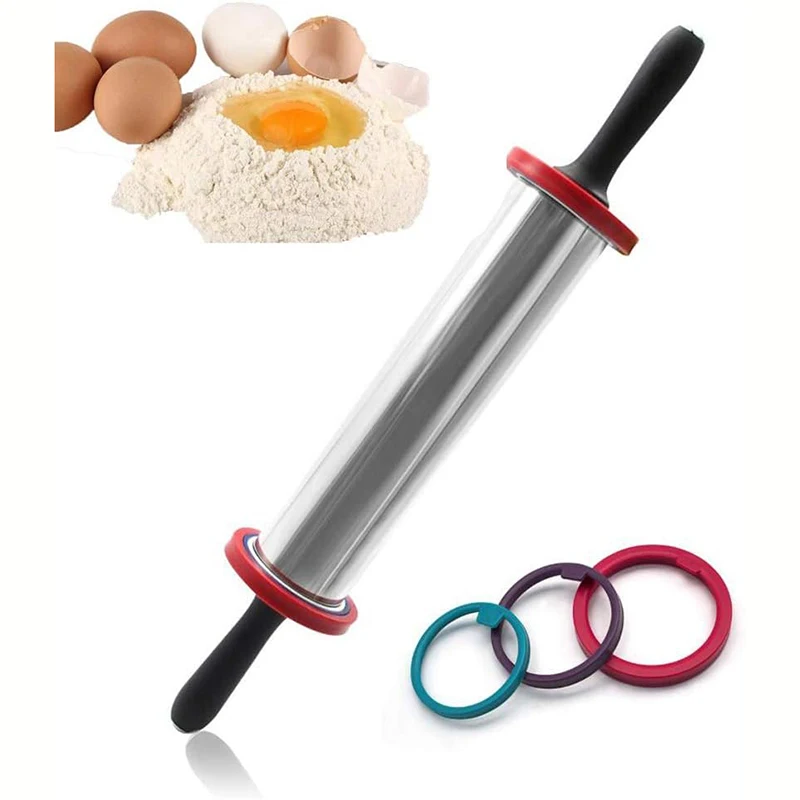 

Stainless Steel Rolling Pin Non-Stick Coating Rolling Pin Adjustable Thickness Rolling Pin with 3 Size Spacer Discs