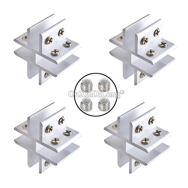 Brand New 4PCS Aluminum Alloy 4 Ways Glass Clamps Clips Cross Acrylic Board Frame Glass Fixed Brackets Connectors for 5~12mm