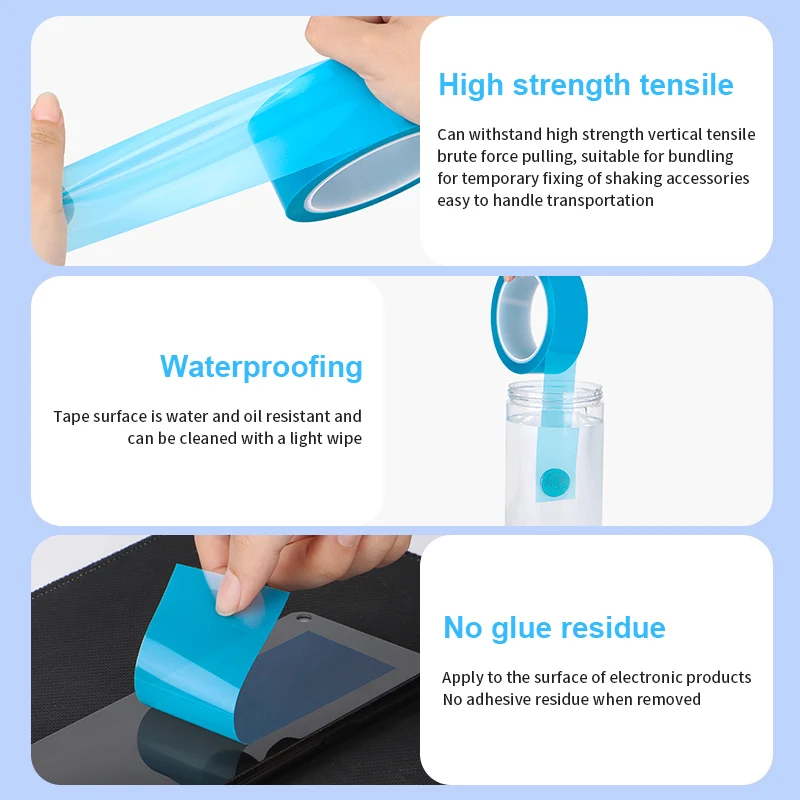 PET blue transparent refrigerator tape, tear off without trace or residue, heat-resistant single-sided tape, printer, fax machin