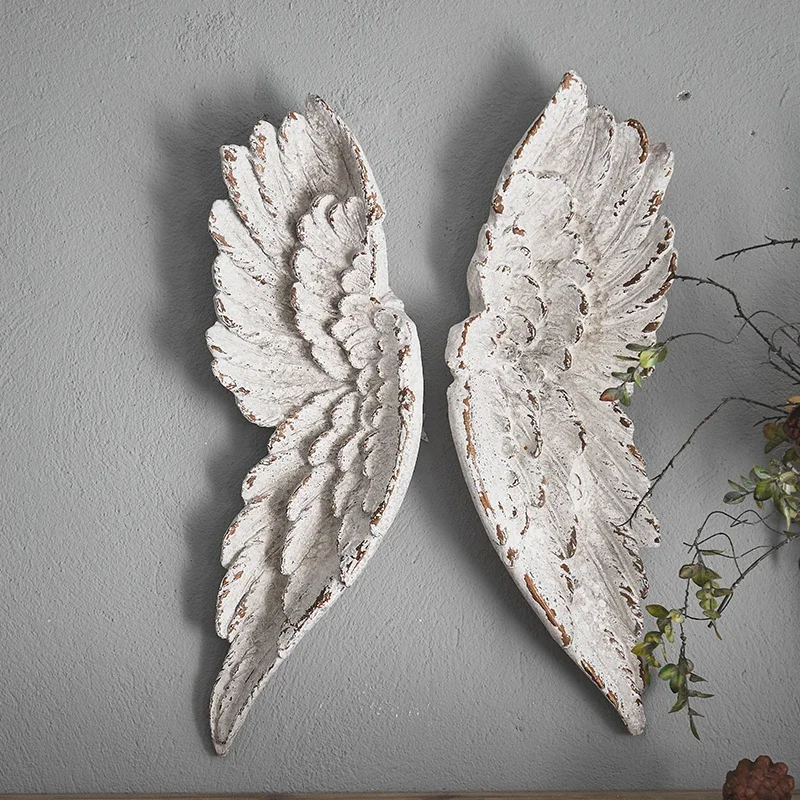 French retro angel wings pendant, old and broken wall decoration villa model room apartment background wall creativity