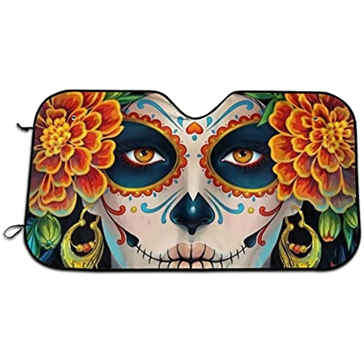 GregTins Sugar Skulls and Roses Day of Dead Car Windshield Sun Shade Blocks Uv Rays Visor Protector Sunshade