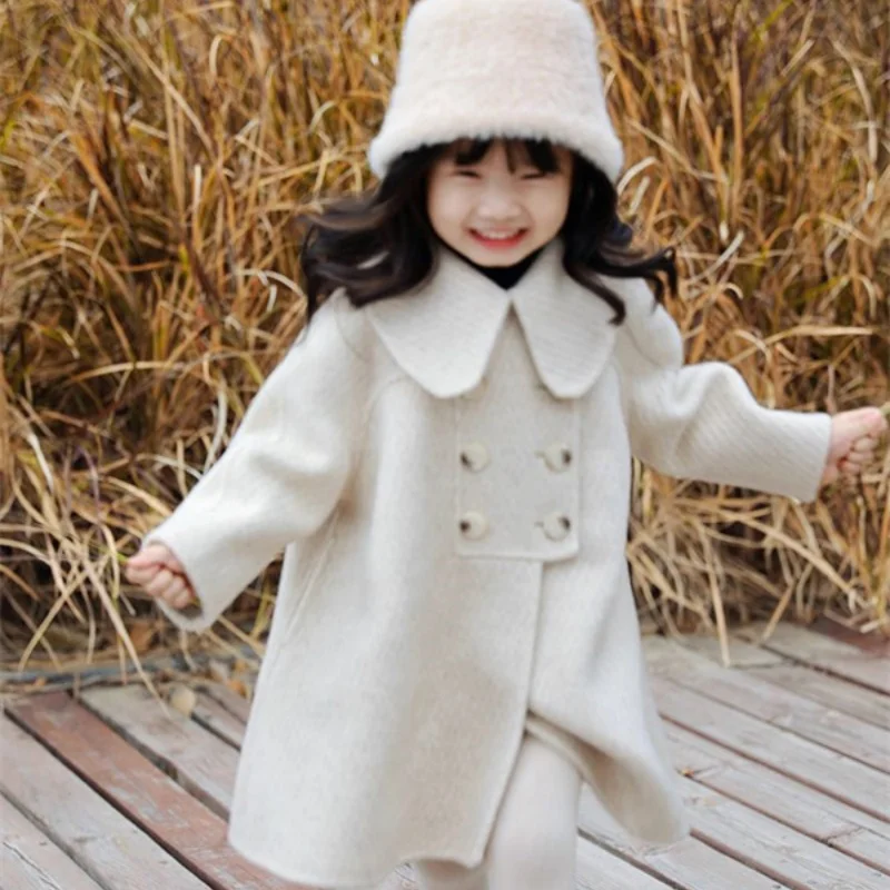 

Girls Woolen Coat Overcoat Jacket Windbreak Outerwear 2024 Elegant Thicken Winter Warm Snowsuits Christmas Gift Children's Cloth