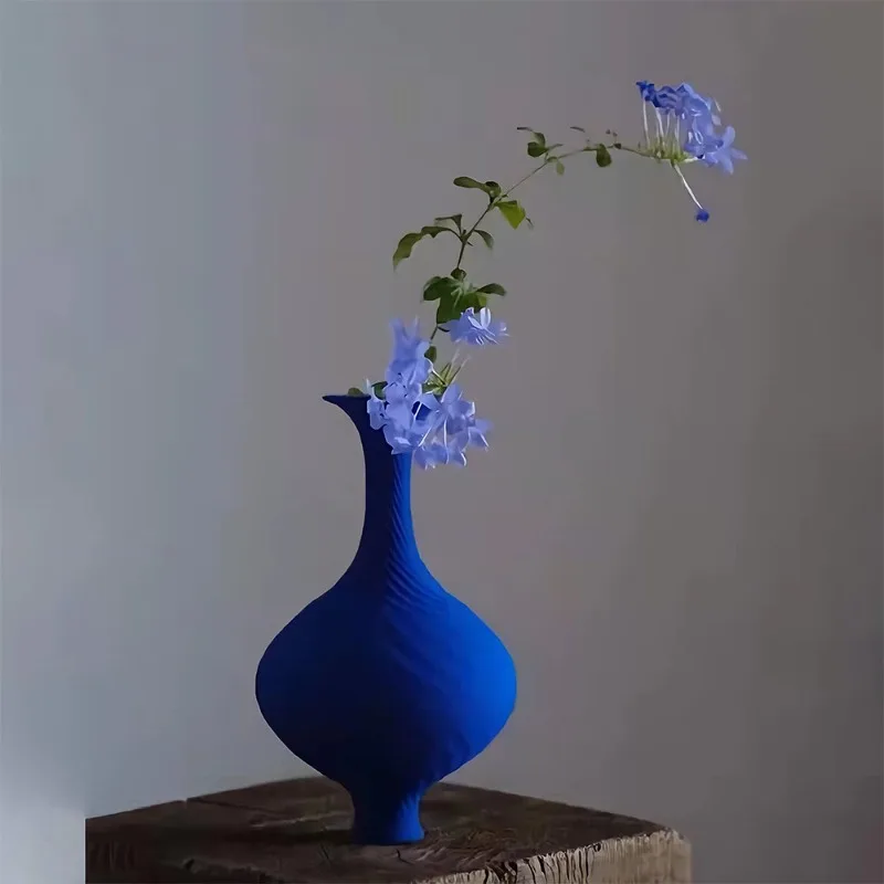 

Minimalist Ceramic Vase, Klein Blue Home Decor Vase for Flower Arranging,Simple Centerpiece for Dining Table, Desk & Shelf Decor