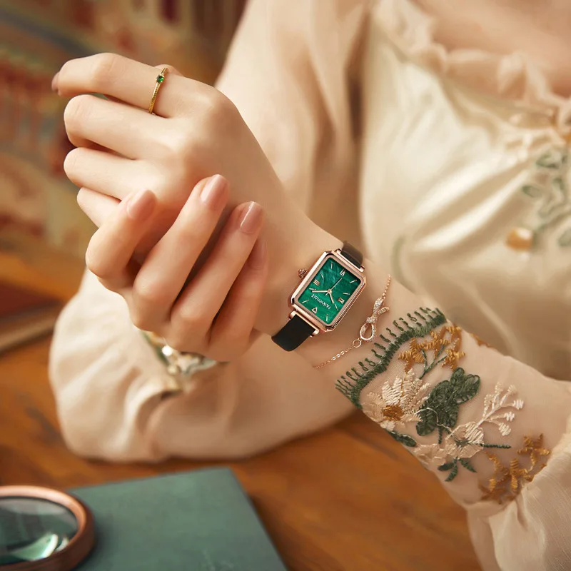 Fairwhale 3270 Women's Waterproof Retro Fashion Quartz Watch Small Rectangle Green Dial Designed for Ladies
