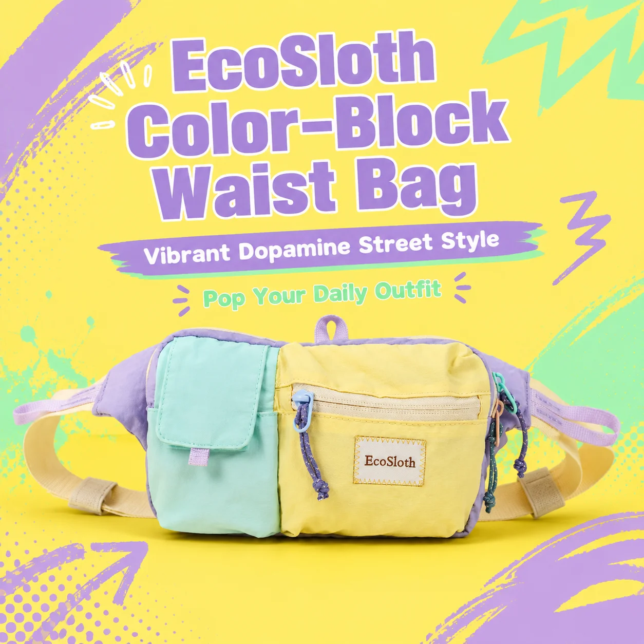ecosloth-カラーブロックウエストバッグ女性男性カジュアルクロスボディチェストバッグ防水ストリートウェアファニーパックトラベルベルトバッグ