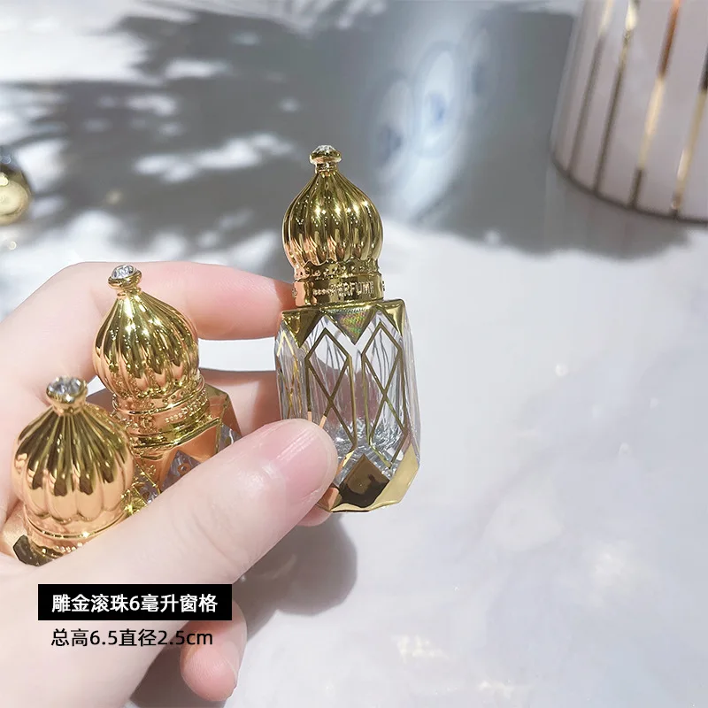 New Portable Essential Oil Roller Bottle Gold Crown Shape Refillable Perfume Bottles Empty Container Travel Makeup Bottle 6ML