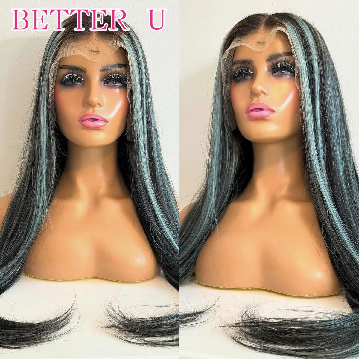 

Highlight Blue 13x4 HD Lace Front Human Hair Wigs For Women PrePlucked Colored 13x6 Transparent Lace Frontal Wig 100% Human Hair