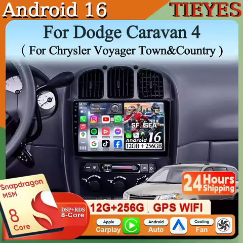 Android 16 Carplay&amp;Auto Car Radio Navigation Multimedia Stereo Player QLED GPS For Dodge Caravan 4 For Chrysler Voyager RG RS To