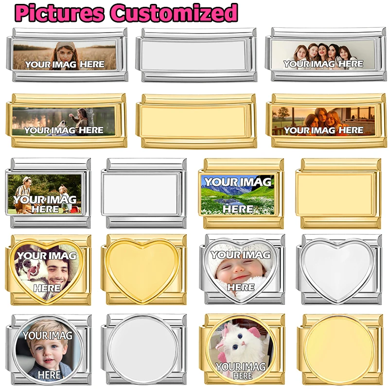 Photo Pictures Personalised Customized Italian Charms Link for 9mm Stainless Steel Bracelets Family Pets Image Custom Gifts