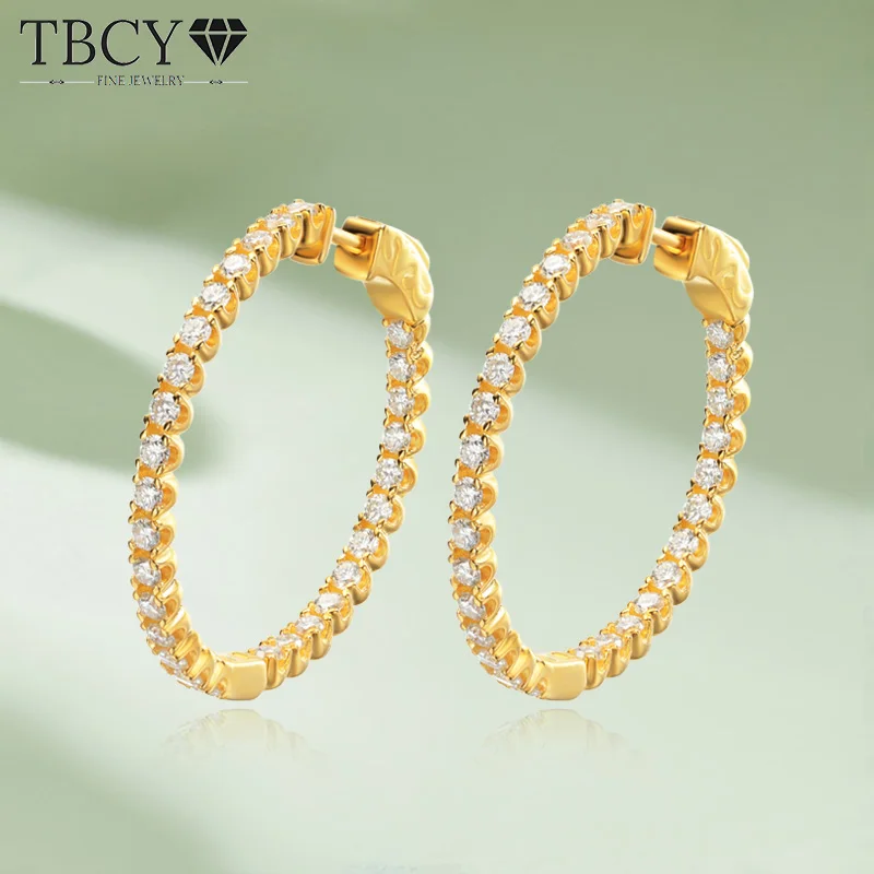 TBCYD 2mm 1.74cttw D Color Moissanite Big Hoop Earrings For Women S925 Silver Diamond Huggie Earrings Party Exaggerated Jewelry