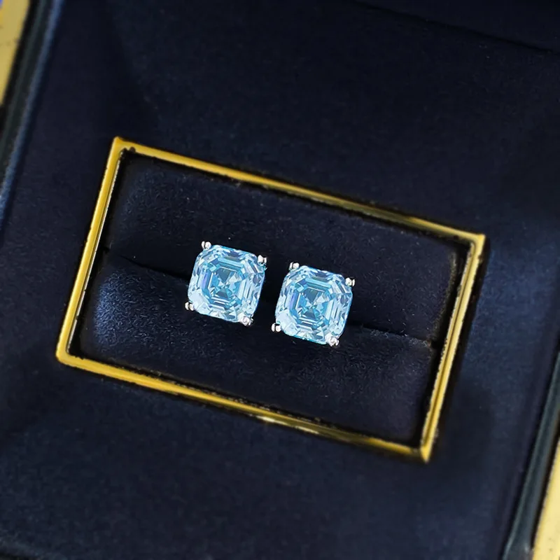 

7x7mm Square High Carbon Diamonds Women's Stud Earrings - 925 Sterling Silver Small Stud Earrings - Valentine's Day Gift
