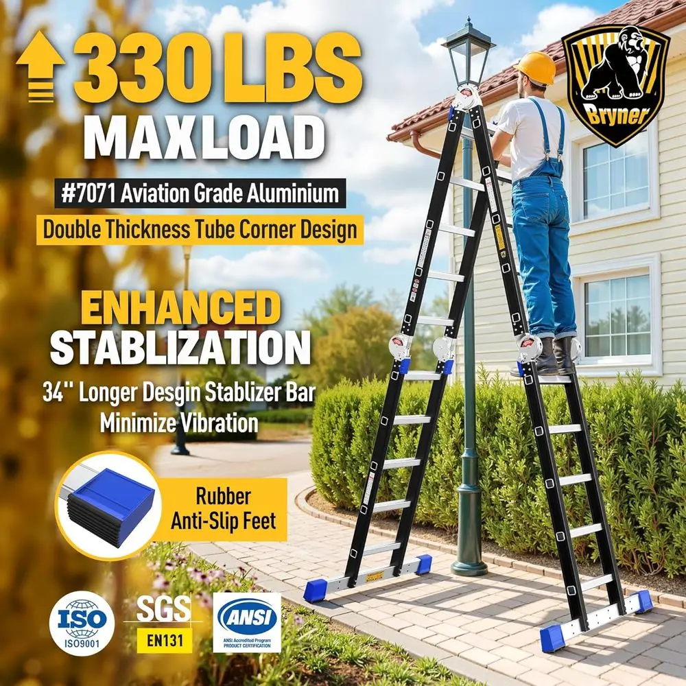 Step Folding Ladder 19.7ft Multi-Purpose Extension Ladders, Folding Adjustable Aluminium Telescoping Step Ladder 330lbs