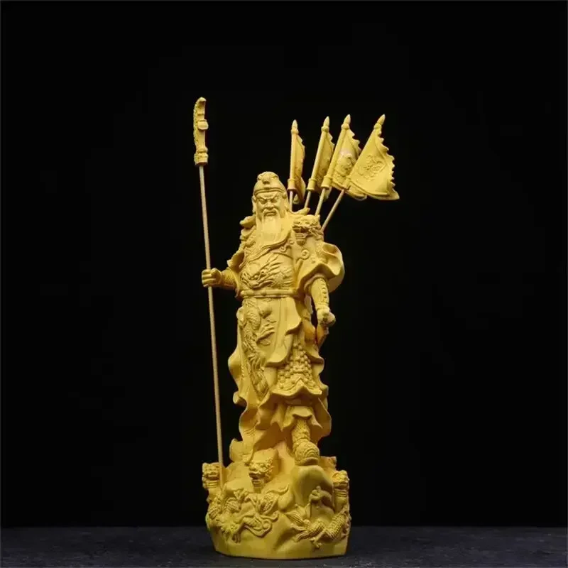

God of Wealth Tv Characters Statue Boxwood Five Banners Guan Yu Home Living Room Sculptures Decor