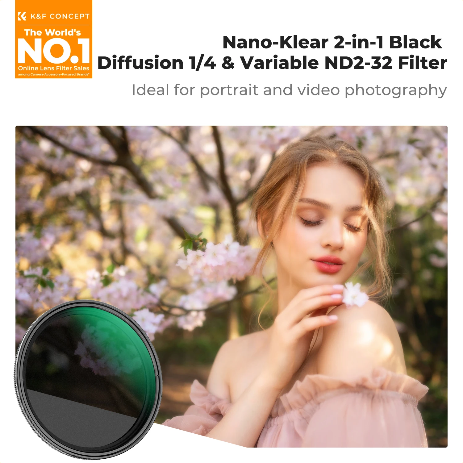 K&F CONCEPT 49-82mm Zmienny Filtr 2-w-1 ND2-32/Black Diffusion Mist 1/4 1/8/ND2-400/CPL/ND2-2000 3-w-1 Wielofunkcyjny Filtr do Aparatu — zdjęcie produktu 2