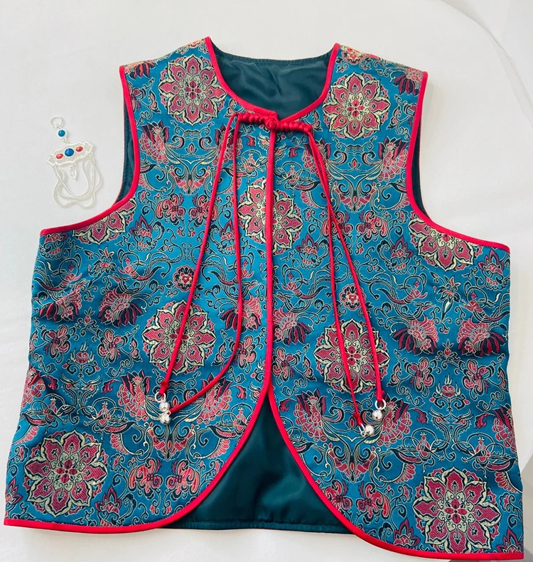 

Оригинальный дизайн, монгольский жилет, женский облегающий морской этнический топ на пуговицах с v-образным вырезом, весенне-летний тренд