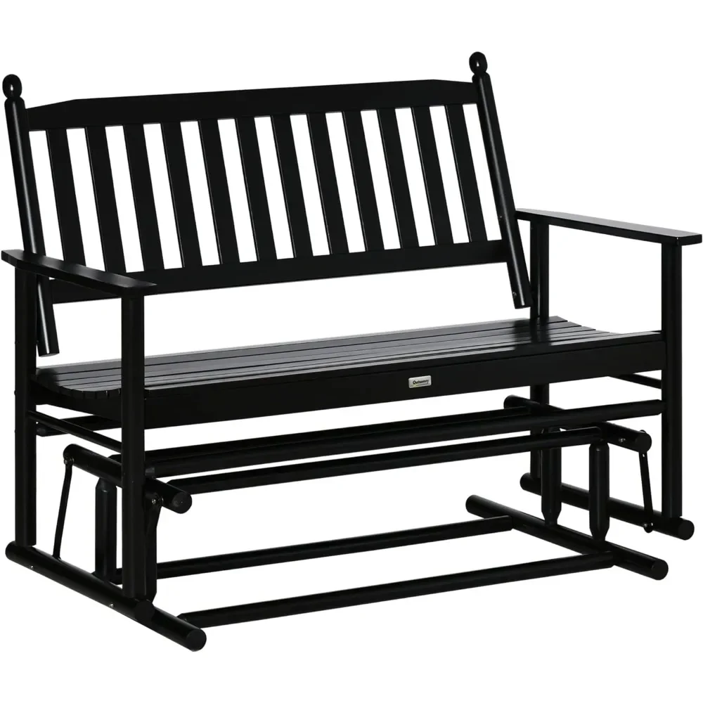 

Wooden Patio Glider Bench, Wood Log Outdoor Loveseat with High Back and Armrests, Heavy Duty 550lbs Capacity, 2-Seat