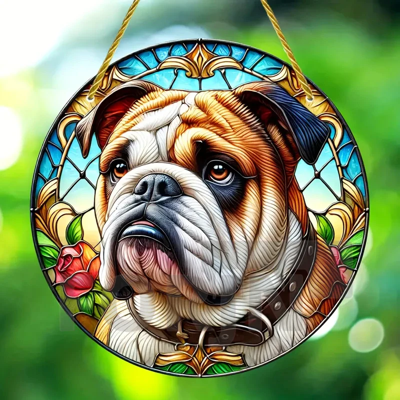 Pet Pug & Bulldog Suncatcher, Acrylic Round Translucent Hanging Ornament Panel,Gift for Dogs Lover,House Yard Garden Farm Decor - Image 5