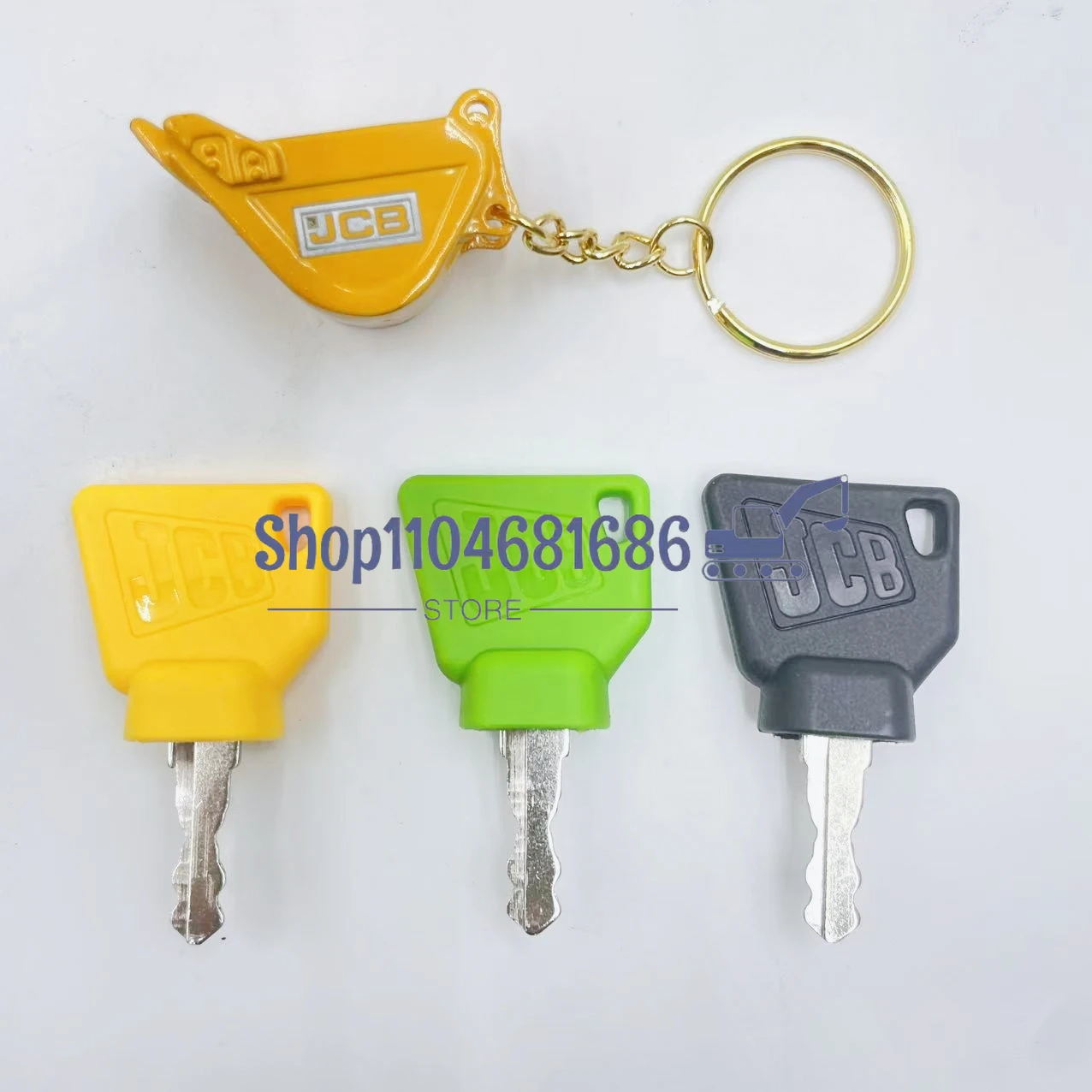 2Pcs Black JCB 3CX Parts Digger Plant Keys Equipment Ignition Stainless Steel Key For Switch Starter with Bucket Keychain