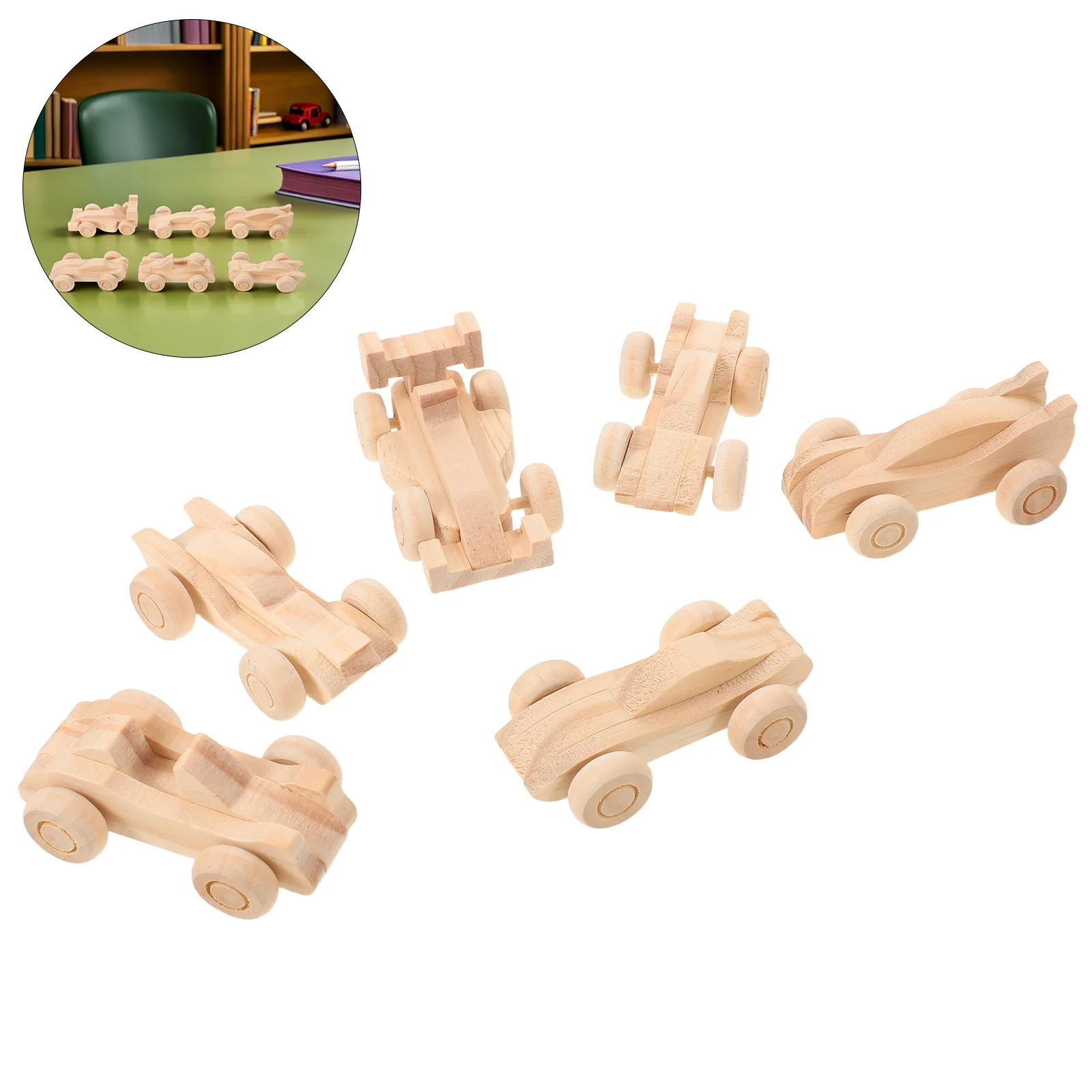 6 قطعة جرافيتي خشبية غير مكتملة قابلة للطلاء سيارة سباق خشبية حرفية للأطفال مشاريع ذاتية الصنع مجموعة سيارة صغيرة لعيد الميلاد #1