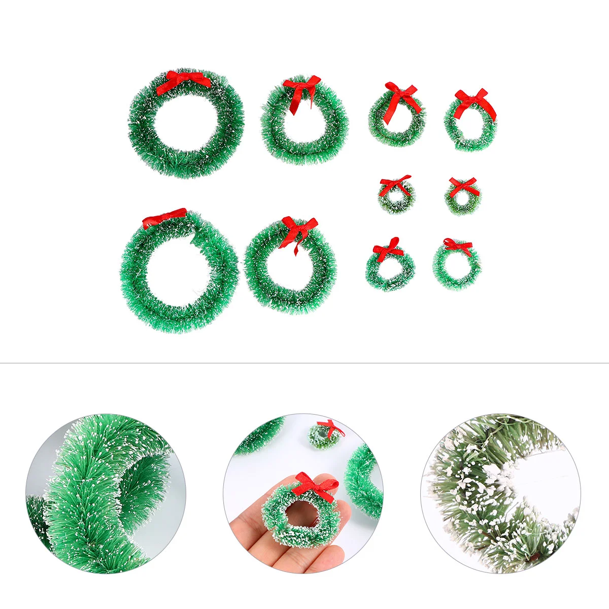 10 Pcs Small Wreath Mini Christmas Wreaths for Crafts Garland Miniature Hanging Pvc