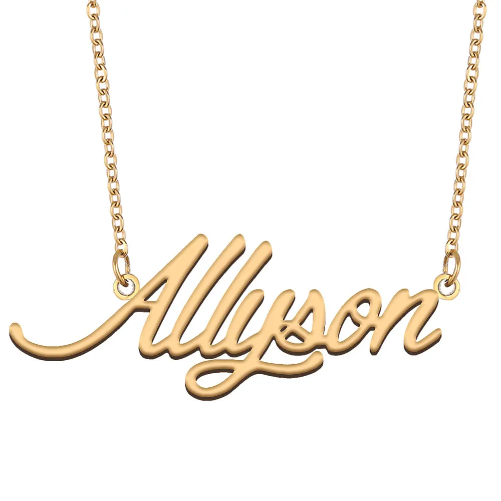 

AOLOSHOW Allyson Name Necklace Stainless Steel for Women Gold color Dainty Nameplate Pendant Jewelry Female Girl Birthday Gift