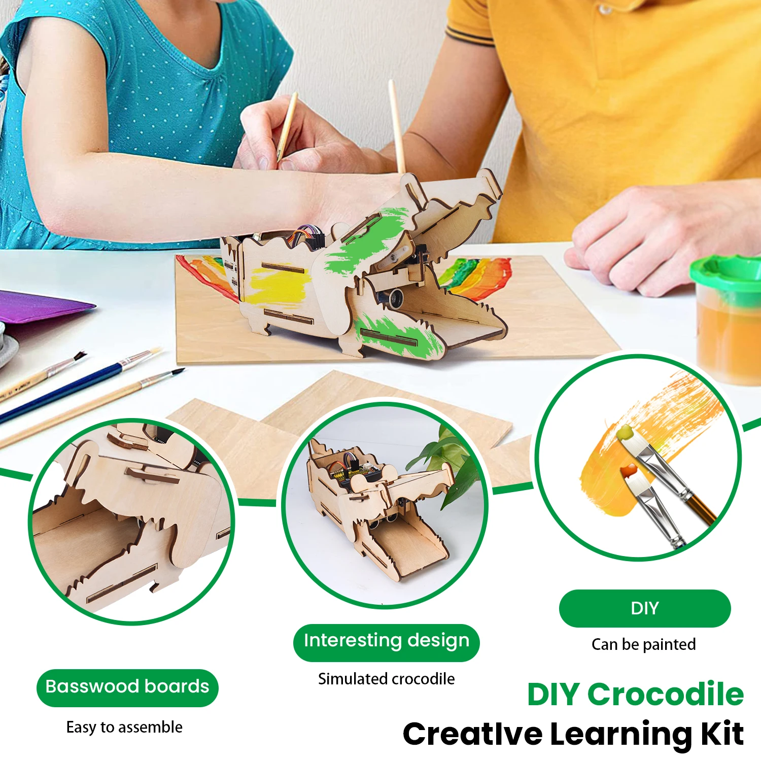 Keyestudio STEM Programming DIY Crocodile Creative Learning Kit For Arduino ESP32&Microbit Kit STEM Kids Programming Toys Kit