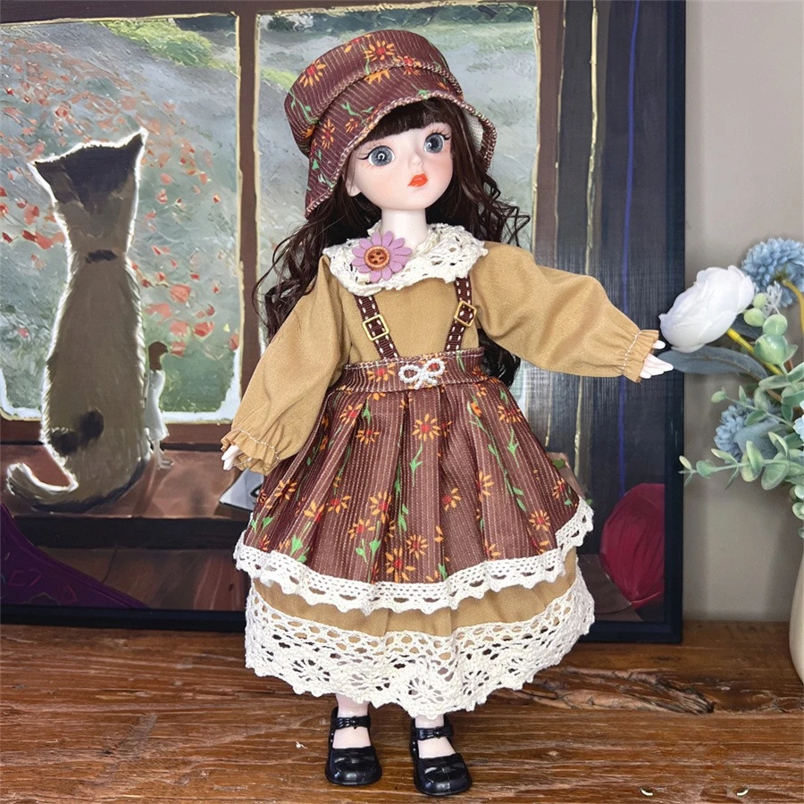 Jeune et belle poupée jaune 30 Cm Loli ensemble complet de vêtements de poupée 6 Points Bjd habiller poupée Costume cadeau d'anniversaire