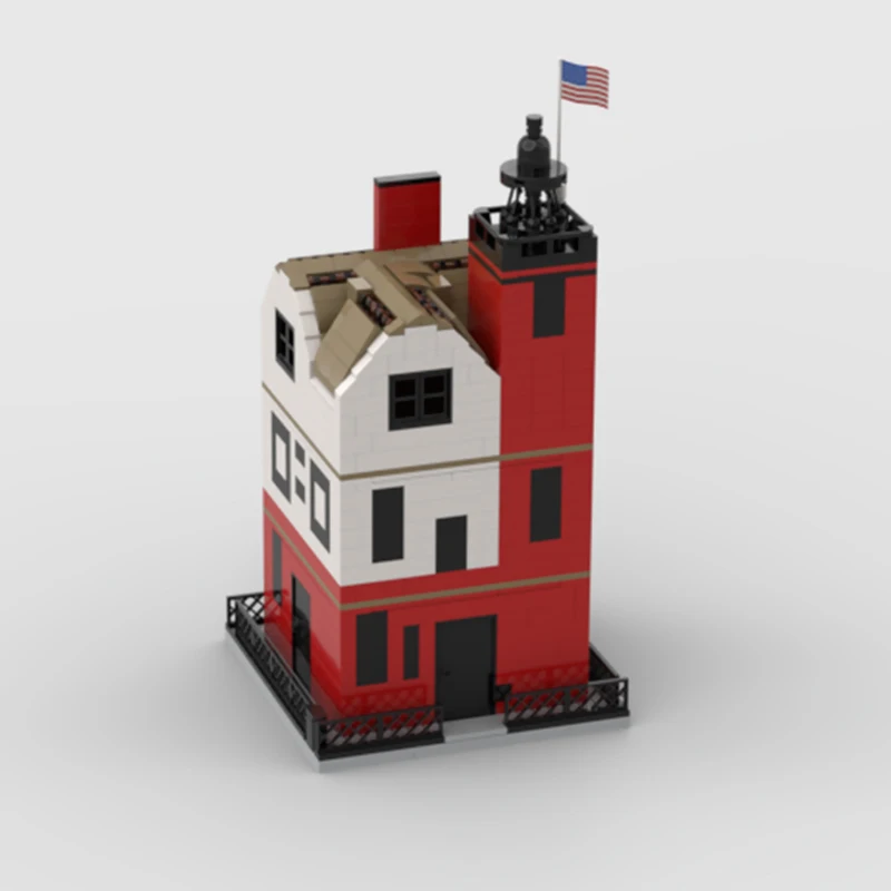 City Street View Model MOC Building Bricks Round Island Lighthouse Modular Technology Children Holiday Gifts Assemble Toys Suit