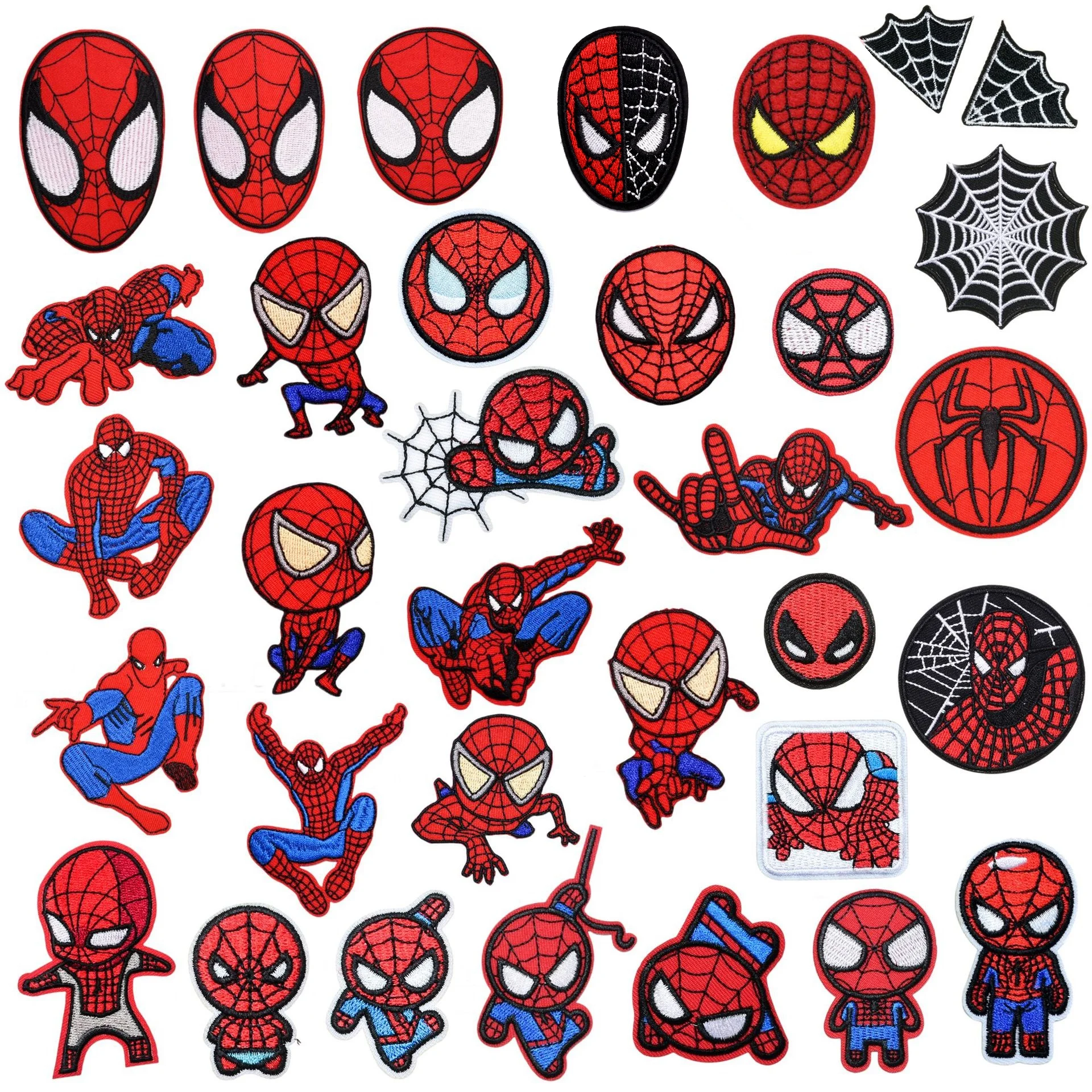 14-20-33Pcs Anime Superhero Spider Cartoon Iron on Embroidery Patches For Sew Clothes Applique Fabric kids Coat Jeans Sticker