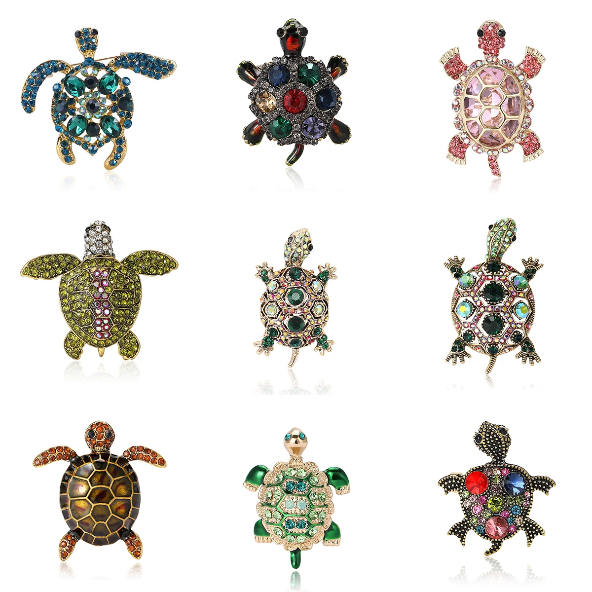 Sparkling Rhinestone Turtle Brooches for Women Unisex Animal Pins Multi-color Available Casual Party Accessories Gifts