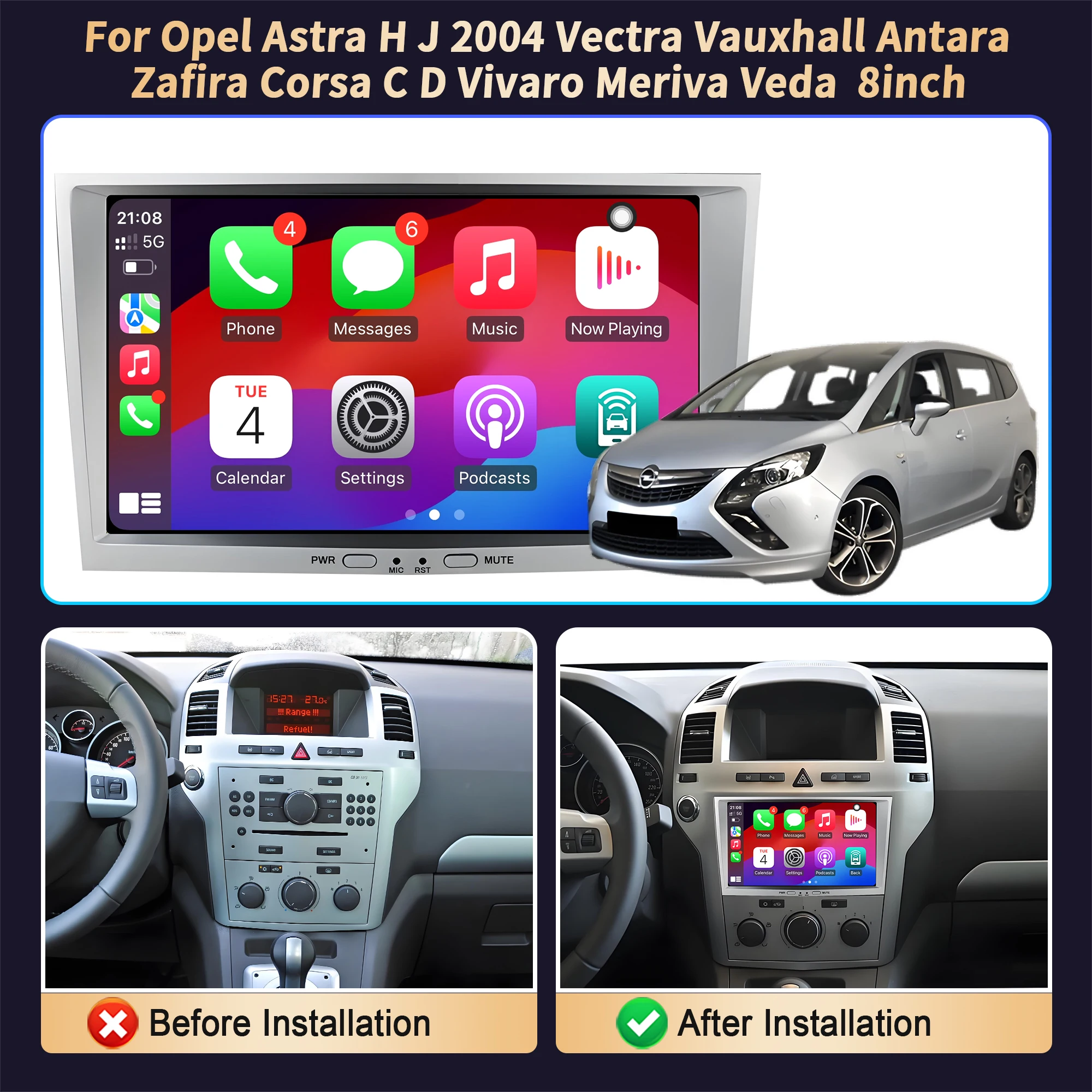 راديو سيارة 8 بوصة لأوبل أسترا H J 2004 فيكترا فوكسهول انتارا زافيرا كورسا C D فيفارو ميريفا فيدا كاربلاي شاشة تعمل باللمس ستيريو