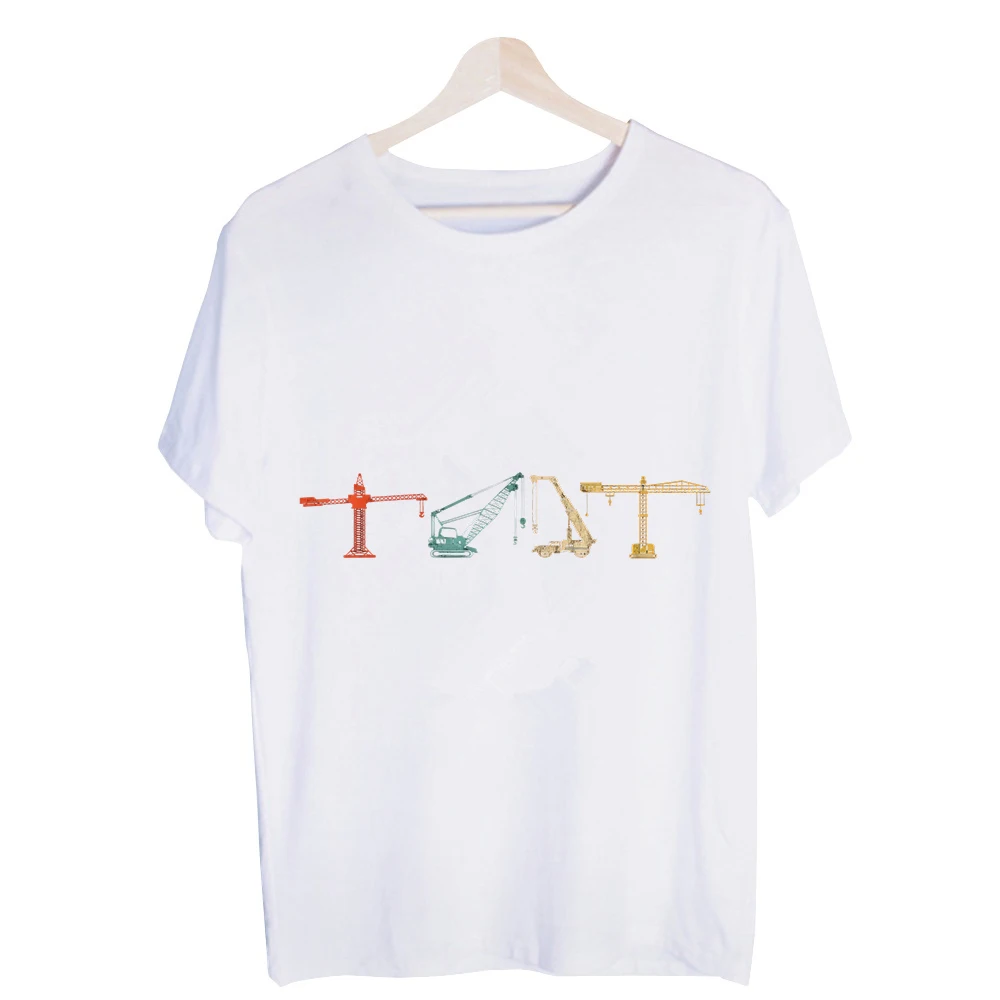 Men's Construction Crane Graphic Tee, Short Sleeve Crew Neck T-Shirt for Casual Daily Wear and Summer Outfits