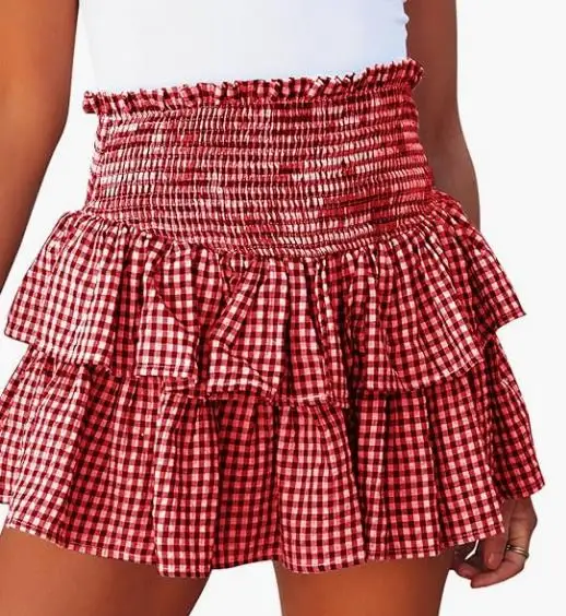 Minigonna a strati scozzese da donna Casual estate elastico in vita gonna torta alla moda Club Street Wear