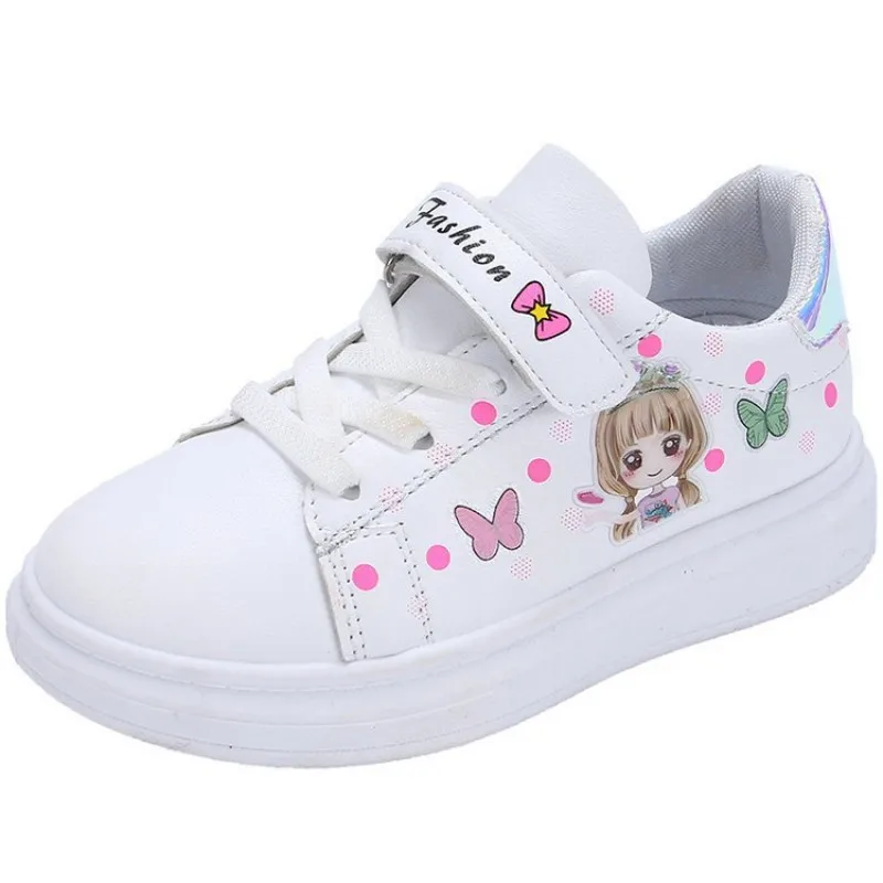 Scarpe da ginnastica bianche per bambini ragazze studenti scarpe sportive Casual piatte tomaia in pelle per bambini scarpe da tavola in stile