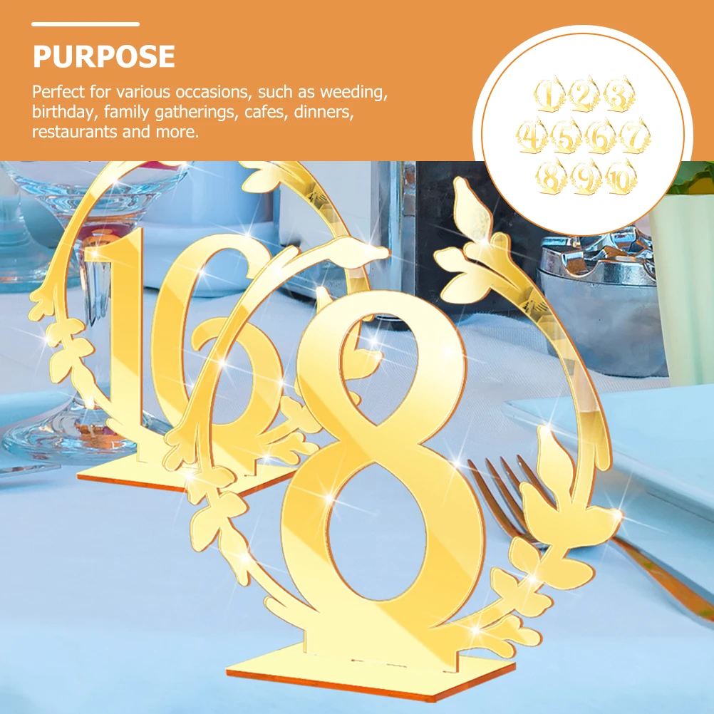 

10pcs Acrylic Table Number Signs Holders Wedding Reception Banquet Event Signage Reusable Cafe Restaurant Party