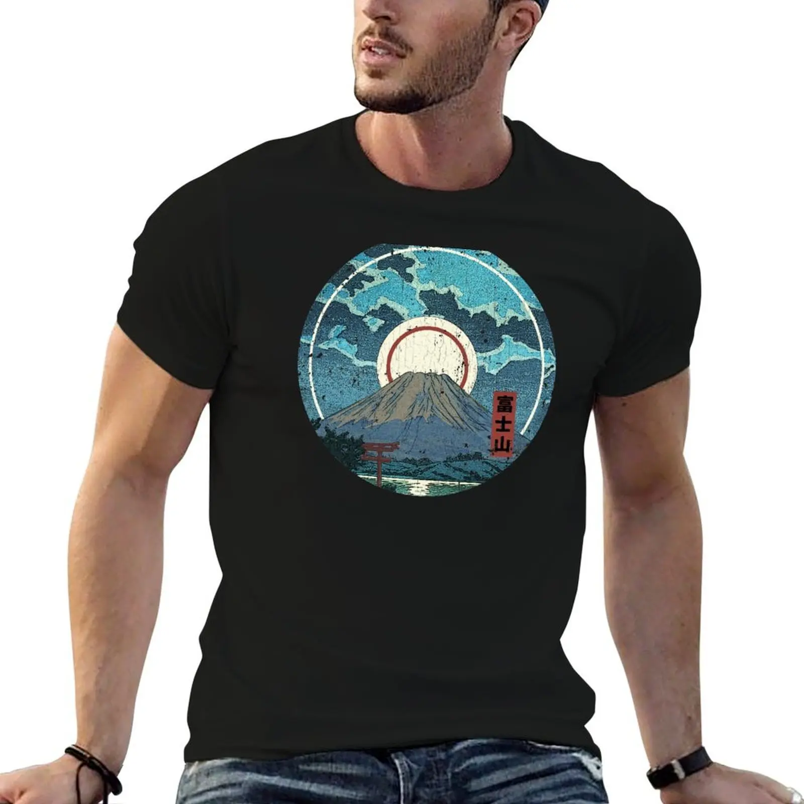 

Mt. Fuji Moon T-Shirt man t shirts for men t shirt men 100% cotton luxury brand T-Shirt