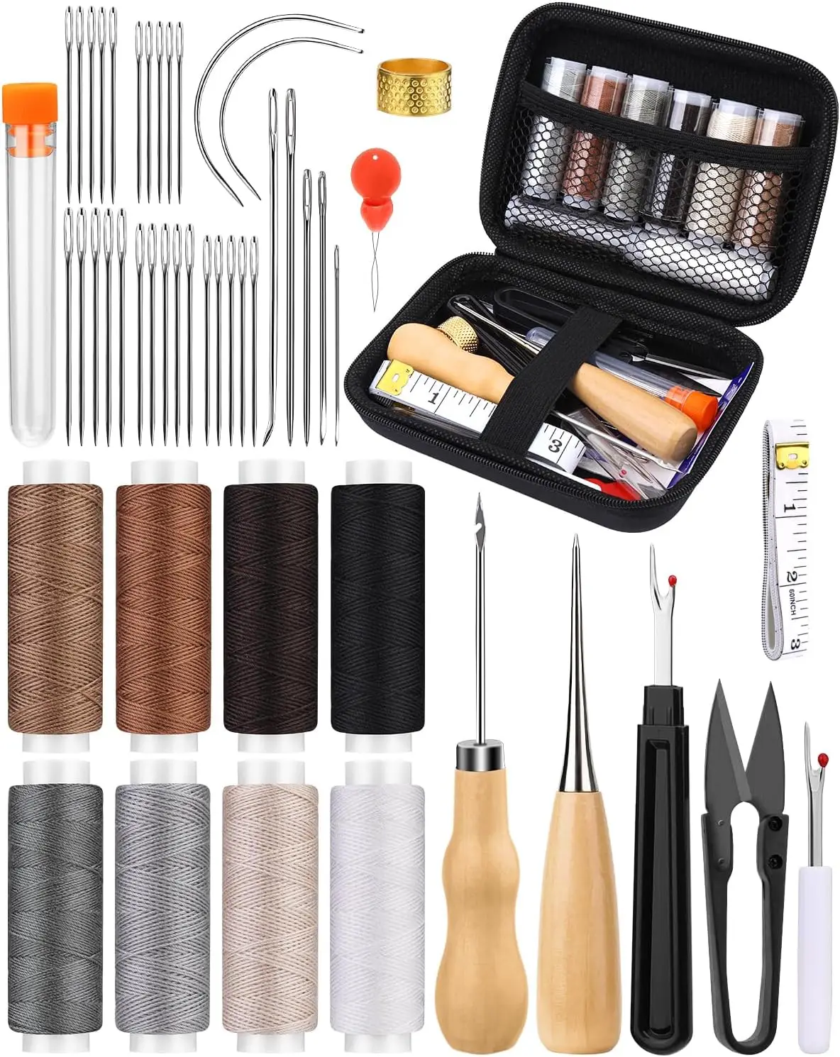 

50-Piece Upholstery Sewing Kit with 8 Color Threads, Needles & Awls for Car Sofa Shoe DIY Repair