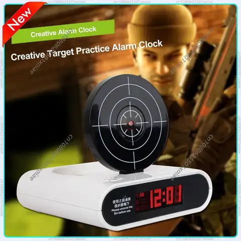 Shooting Gun Target Alarm Clock Creative Laser Target Digital Clock for Heavy Sleepers Kids Cool Birthday Gift Novelty Toy