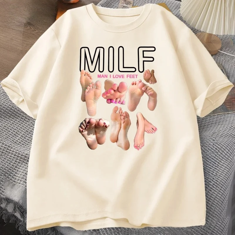 MILF Man I Love Feet Funny Graphic T-Shirt Women Short Sleeve O-Neck T Shirt Streetwear Harajuku Tee Female Clothes image 3