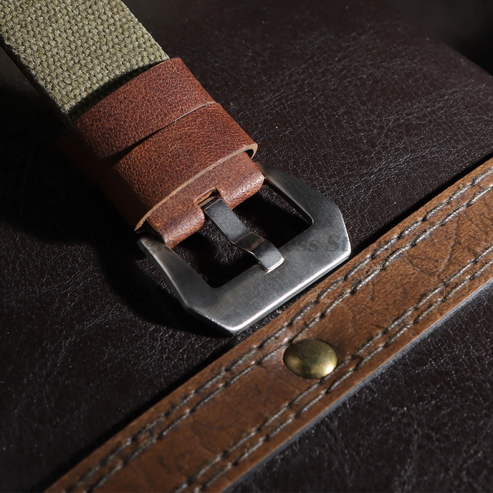 Холщовый кожаный ремешок ручной работы 20 мм 22 мм 24 мм для Panerai для Omega Army Green Мужчины Женщины Часы Браслет Военный ремешок для часов