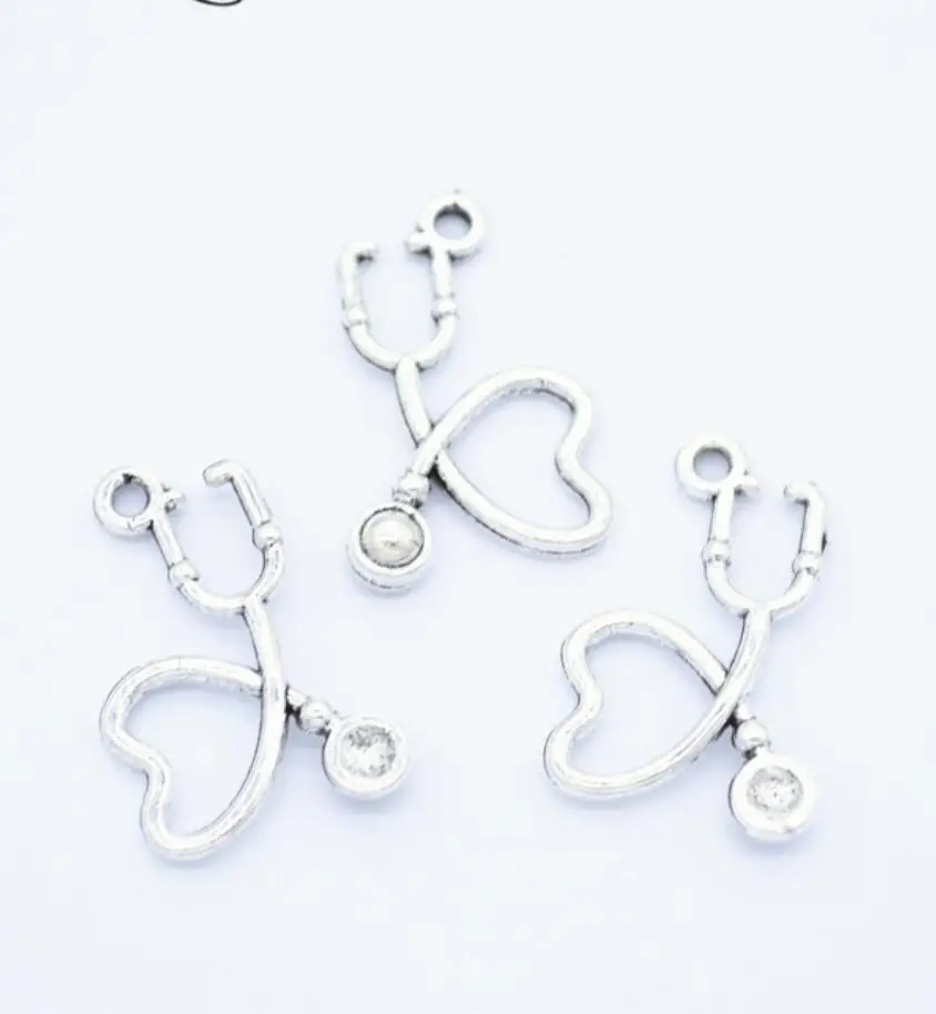 

100Pcs Silver Color Doctor Stethoscope Charms Medical Nurse Tool Pendant Making Alloy Necklace Diy Accessories 22X14mm F0180