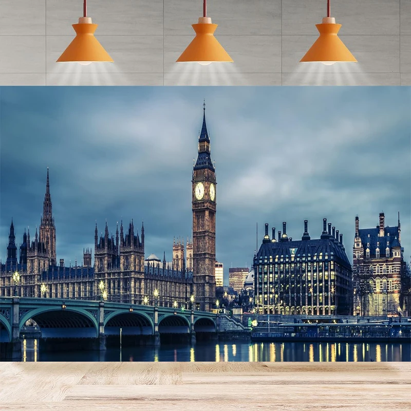 London Westminster Palace Photography Backdrop Big Ben Night View Commercial Cityscape Landmark Background Party Backdrop Wall