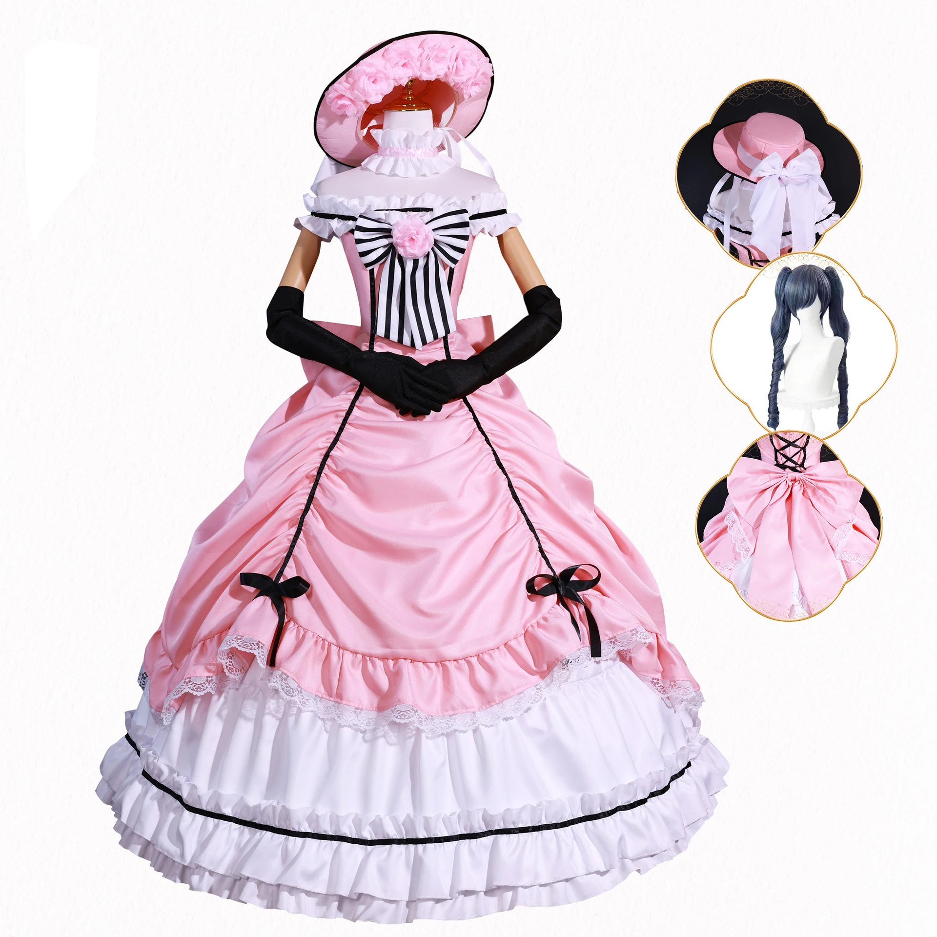 Black Butler Ciel Phantomhive Anime Cosplay Costume Skirt Hem Hat Eyepatch Gloves Wig Uniform set Halloween Loli Clothing Woman