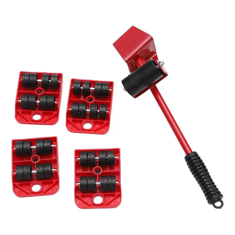 

5pcs Set Furniture Lifter Heavy Duty Furniture Mover Transport Moving System 4 Move Roller 1 Wheel Bar Lifting Hand Tool Set