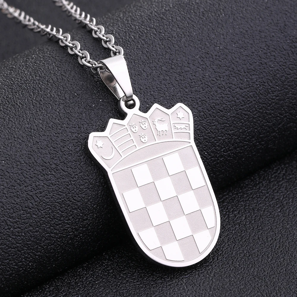 Europe Croatia Flag Pendant Necklace Stainless Steel Men Women Gold/Steel Color Hrvatska Ethnic Jewelry Patriotic Gift