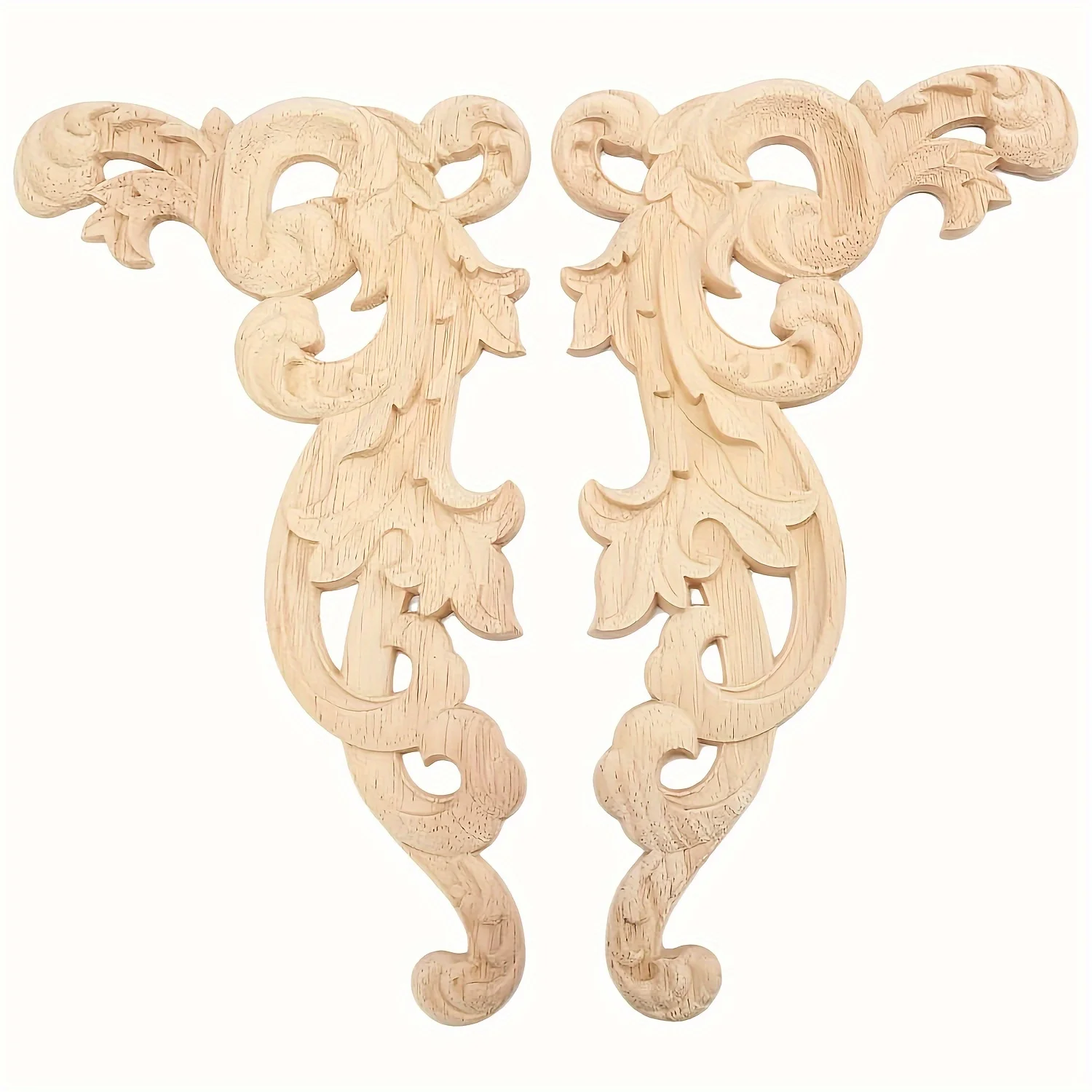 

1-Pair Wood Carved Appliques Onlays Unpainted Wooden Carvings Decal Corner Decorative Plaques for Wall Cabinet Cupboard Mirrors