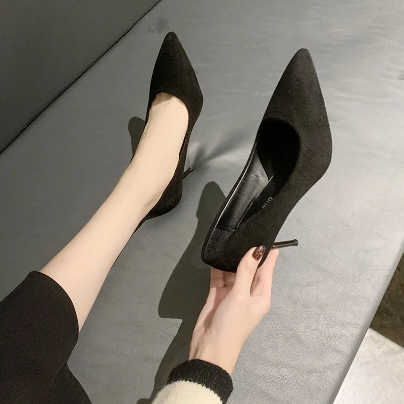 Spring and Autumn New Black High Heels Female Shallow Mouth Pointed Thin with Sexy Temperament Single Shoes Zapatos De Mujer