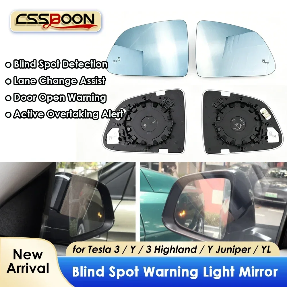 

Side Mirror Glass With LED Blind Spot Detection Warning Light for Tesla Model 3 Model Y 2021-2026 BSD Anti-Glare Heated Rearview